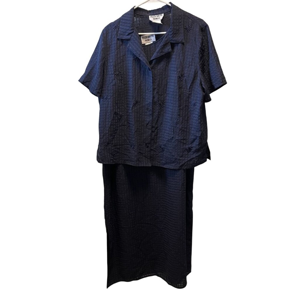 Plaza South‎ 2-Piece Jacket Dress blue Set 16W textured elegant dress